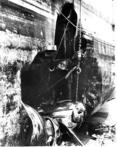 Torpedo hole in USS Liberty